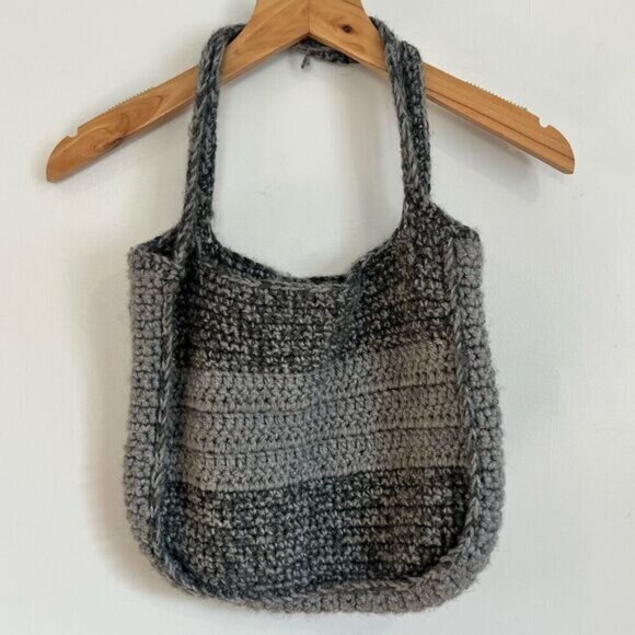 Handmade Vintage Crochet Knit Granny Shoulder Hand Bag Purse Grey Grannycore - Picture 1 of 7